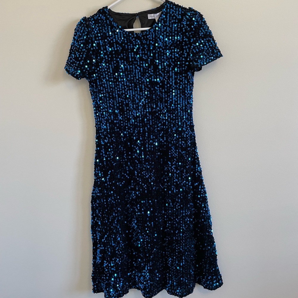 Royal/Black velvet sequin midi.